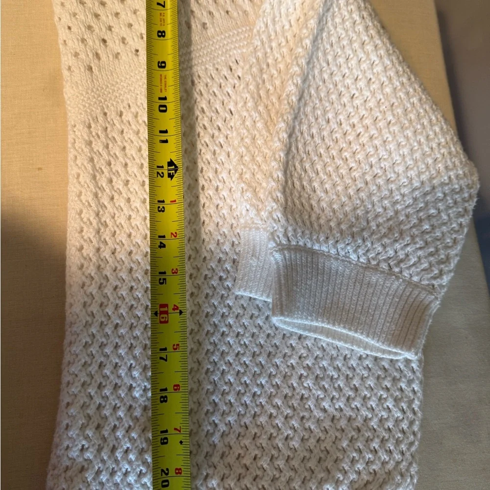 J Crew, White Sweater with Intricate Open-Weave Design and large buttons, Size M